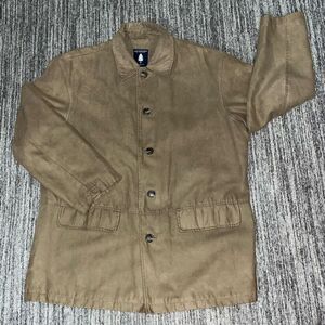 Roundtree‎ & Yorke Mens Large Outdoor Suede Leather Jacket Brown Button Front A